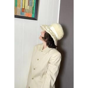 Vintage 1950's Felted Angora Hat by Suzy of California Furry Ivory Satin Bow